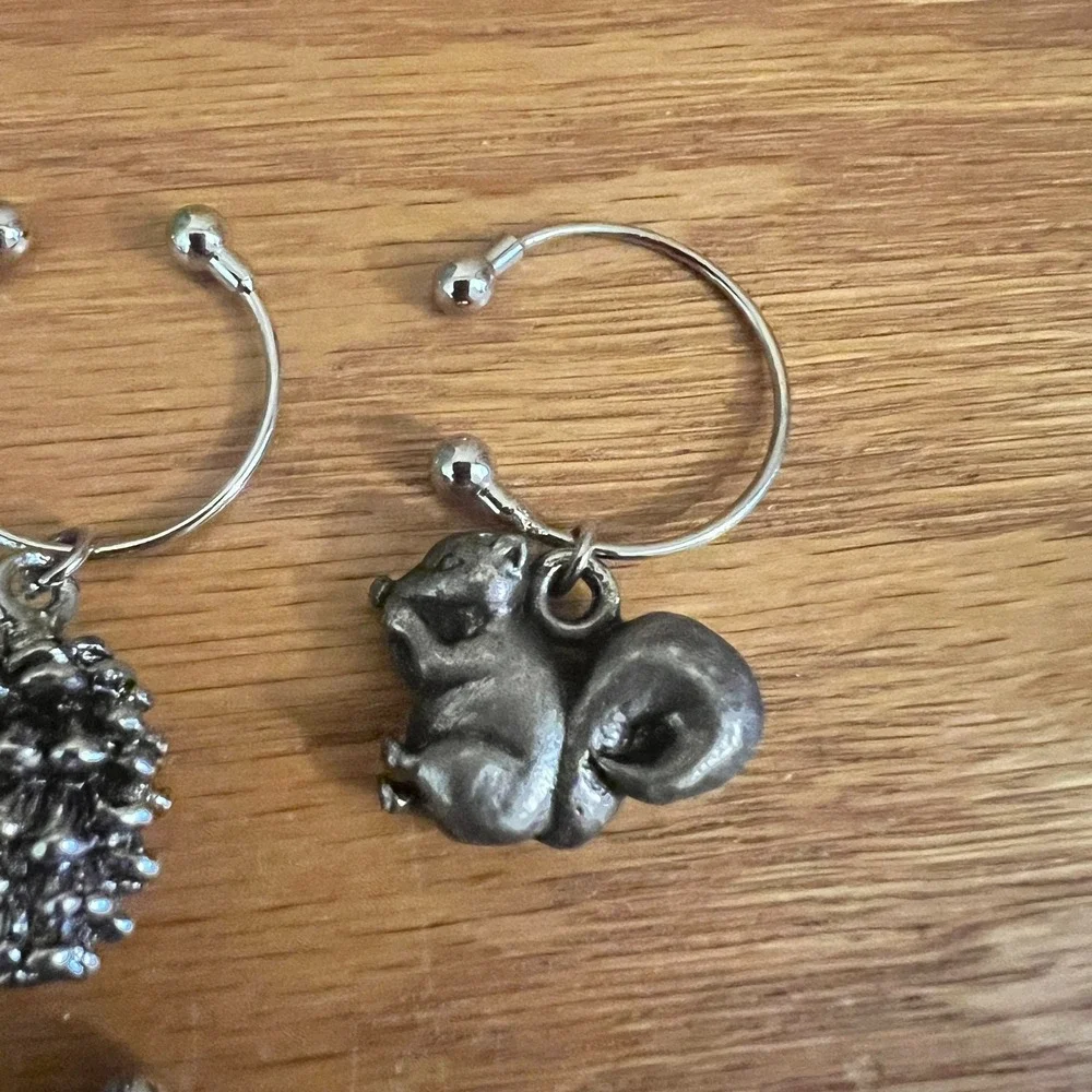 Solid Pewter Wine Glass Charms Set of 6 Heavy Fall Harvest Acorn Leaf Fruit Pear